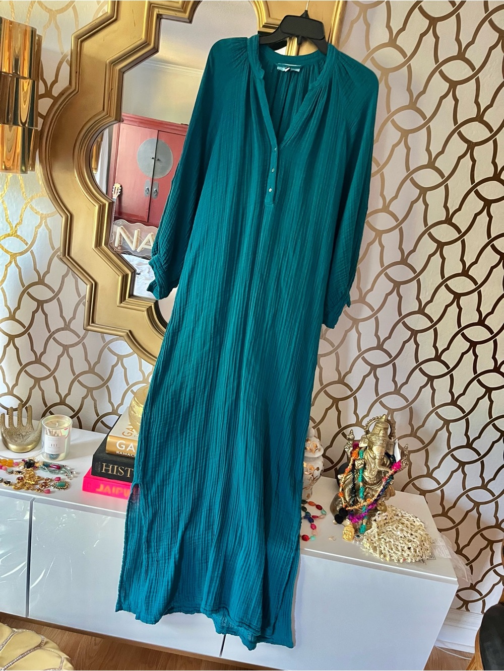 100% COTTON GAUZE BY MICHAEL STARS MAXI KAFTAN IN DEEP TURQUOISE!!